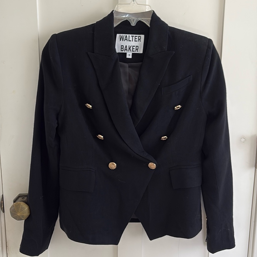 EUC Walter Baker Phelps Linen Blend Black gold buttons Blazer Sz S